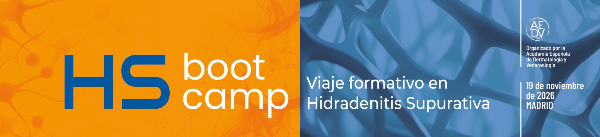 HS bootcamp. Viaje formativo en hidradenitis supurativa. 19 de noviembre de 2026, Madrid. Organizado por la AEDV.